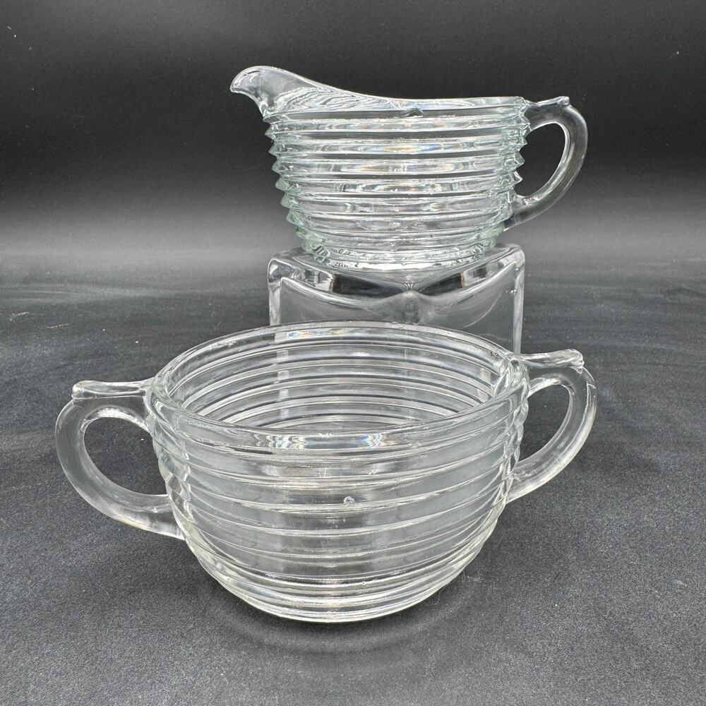Vintage Cream and Sugar "Manhattan" by Anchor Hocking Pressed Glass